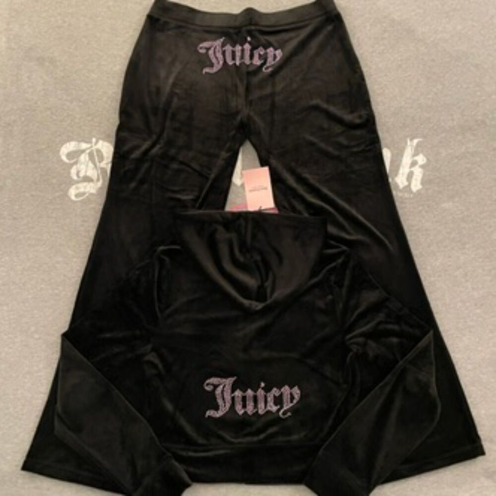 NWT Juicy Couture Velour Matching Outfit Black Liquorice Rhinestone Bling Velvet